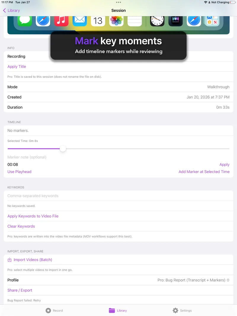 Mark key moments — timeline markers while reviewing