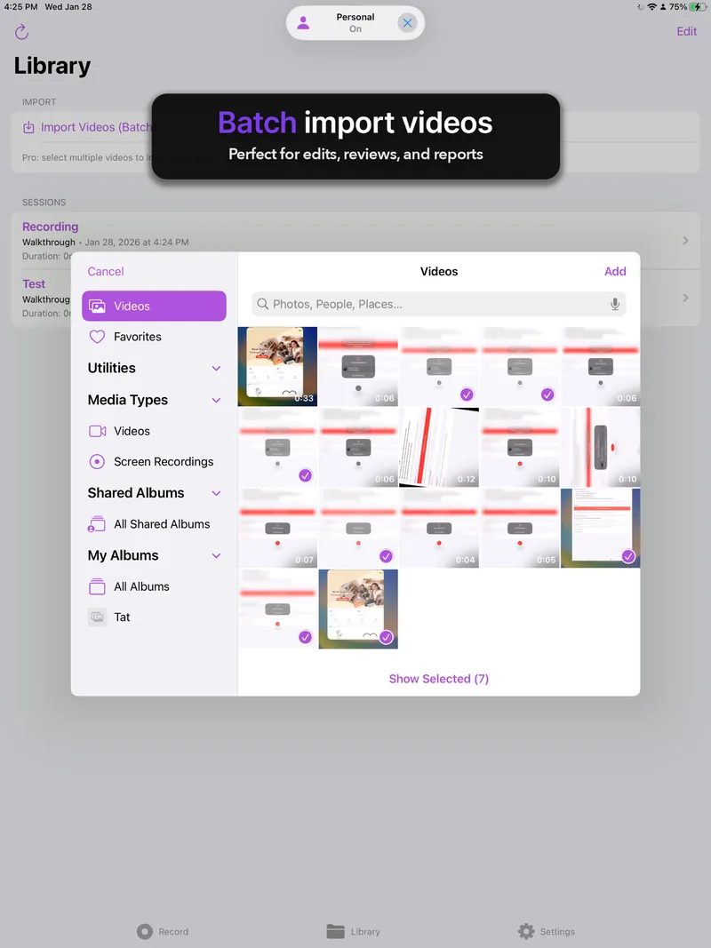 Batch import videos — choose multiple videos to import
