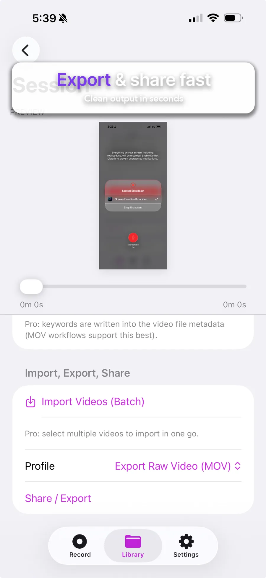Export & share fast