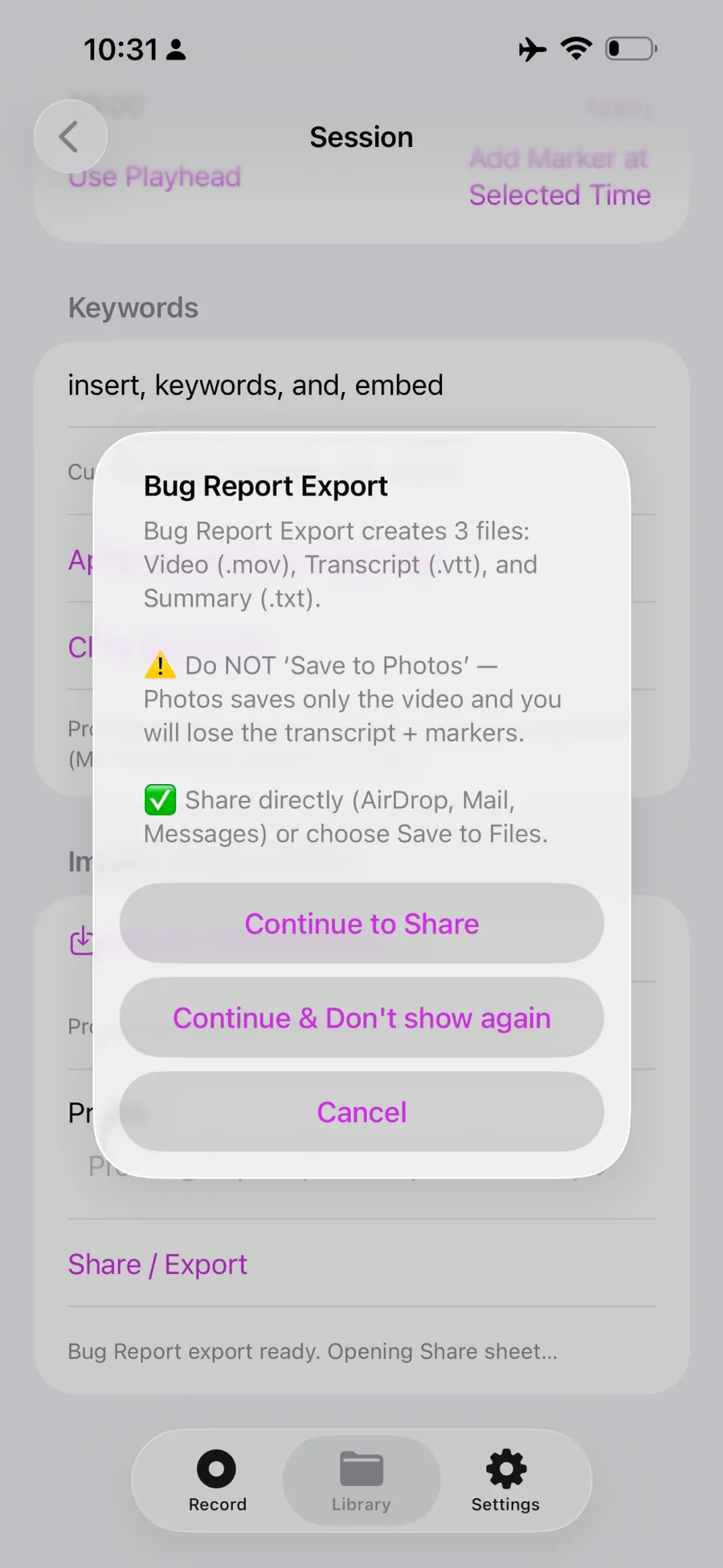 Share Bug Report correctly